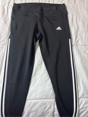 adidas Black Leggings with White Side Stripes